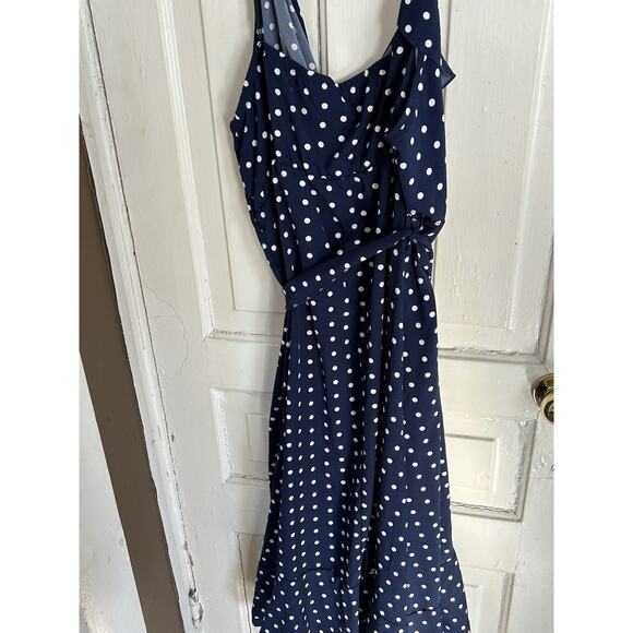 Womens Polka Dot Ruffle 3x Maxi Dress Blue/White Spaghetti Strap Summer - Picture 5 of 7